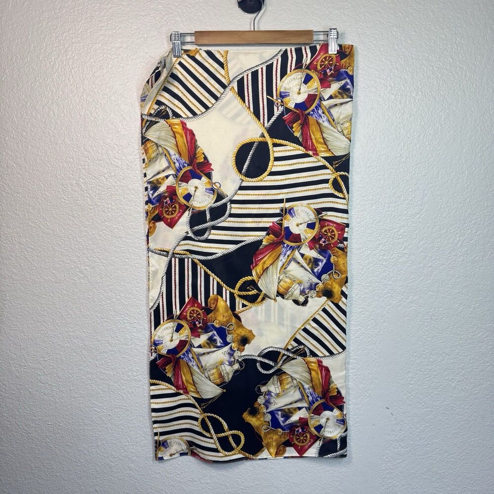 Vintage Silk Scarf Nautical Knots Sailboat 36x35 Made in Korea Elegant Travel